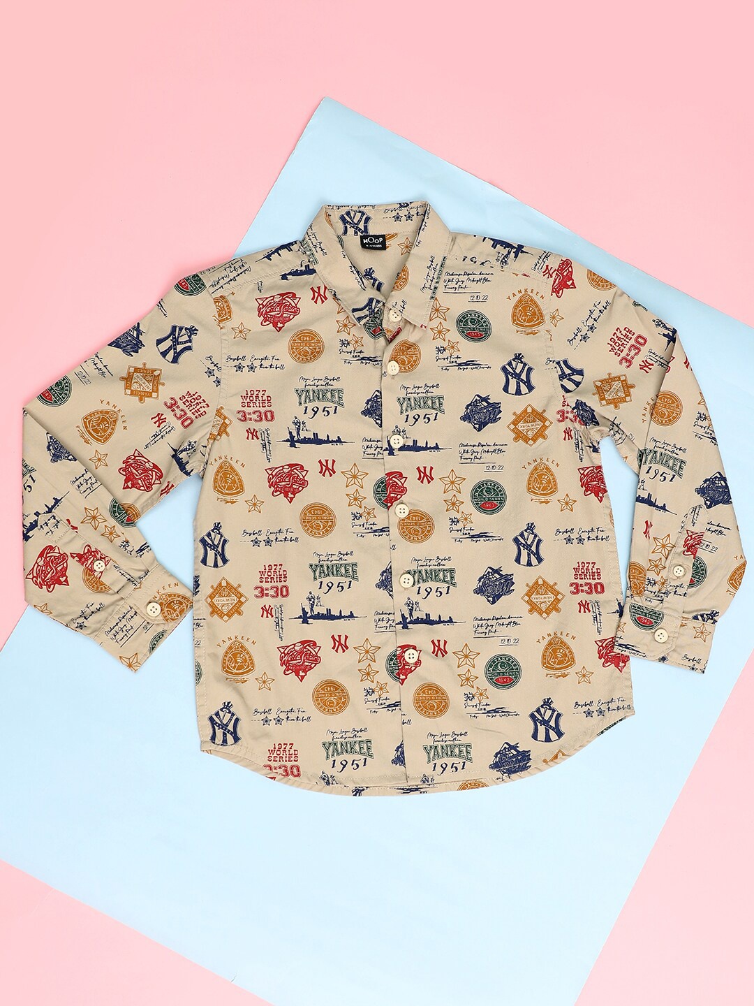 

Hoop Boys Regular Fit Conversational Printed Cotton Shirt, Beige