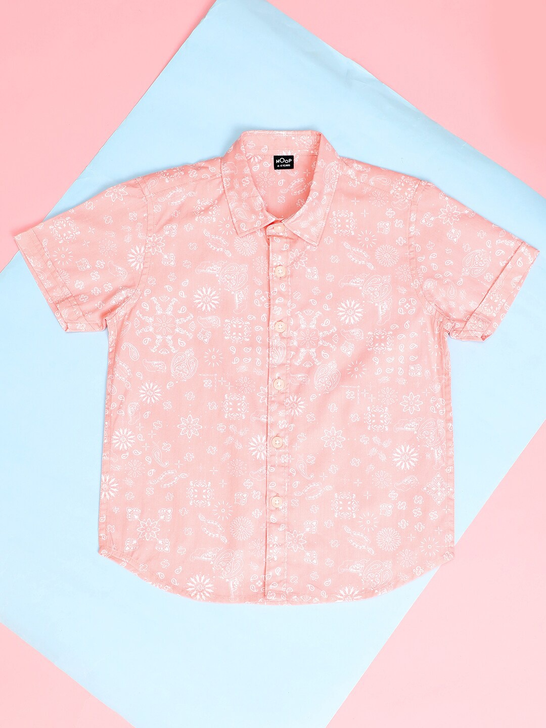 

Hoop Boys Regular Fit Floral Printed Cotton Casual Shirt, Pink