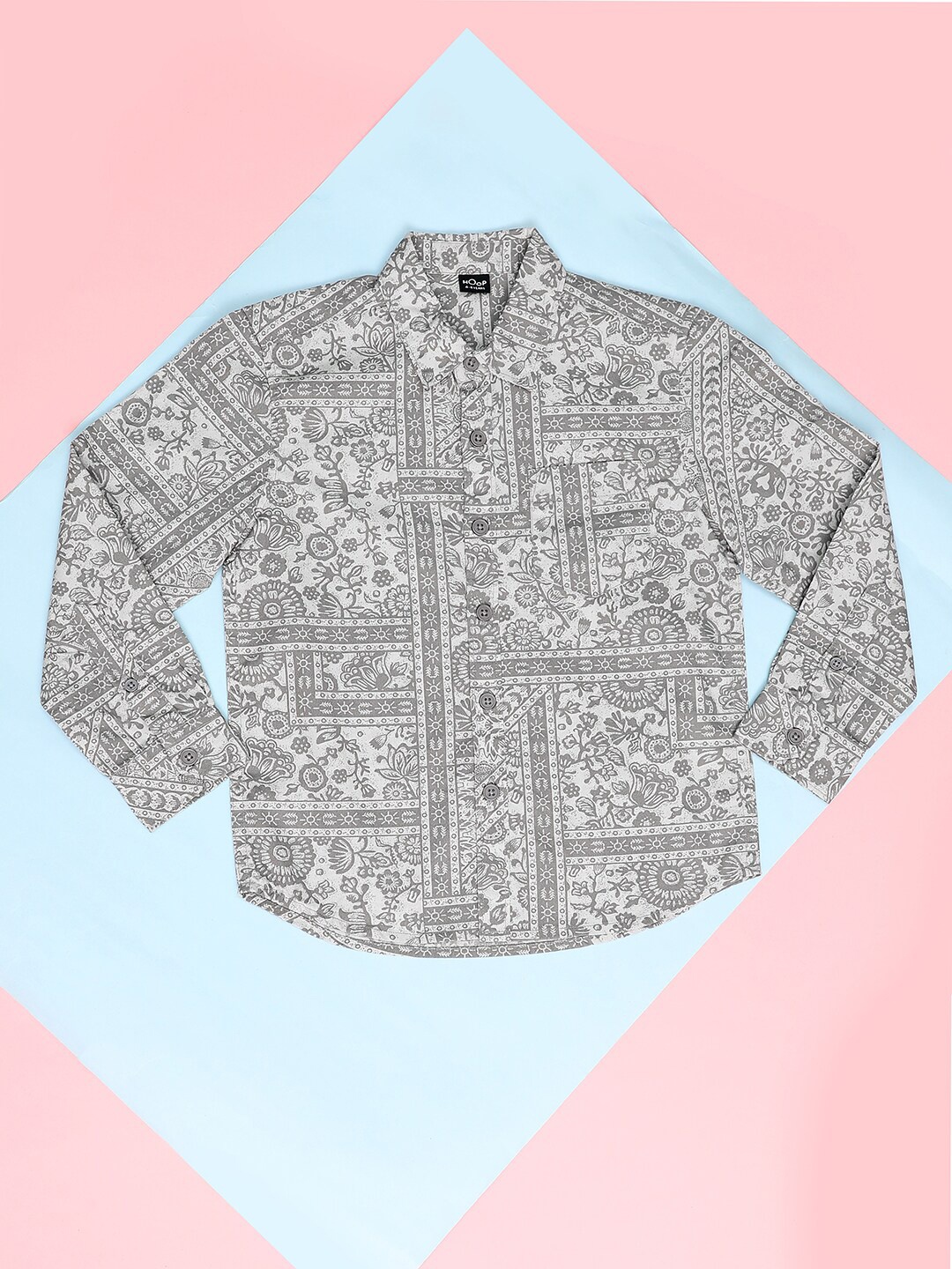 

Hoop Boys Regular Fit Floral Printed Cotton Casual Shirt, Grey