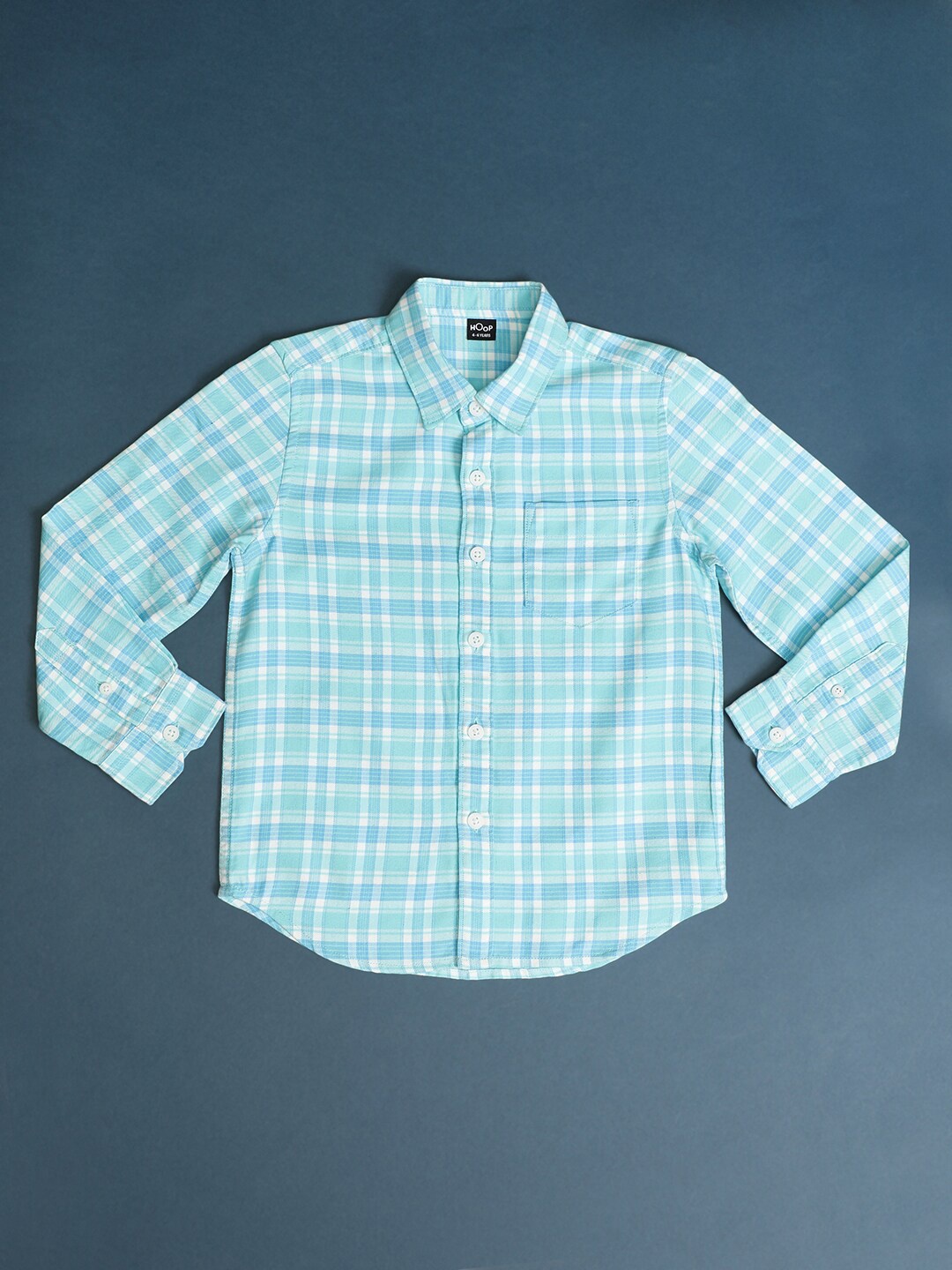 

Hoop Boys Regular Fit Tartan Checks Casual Shirt, Sea green