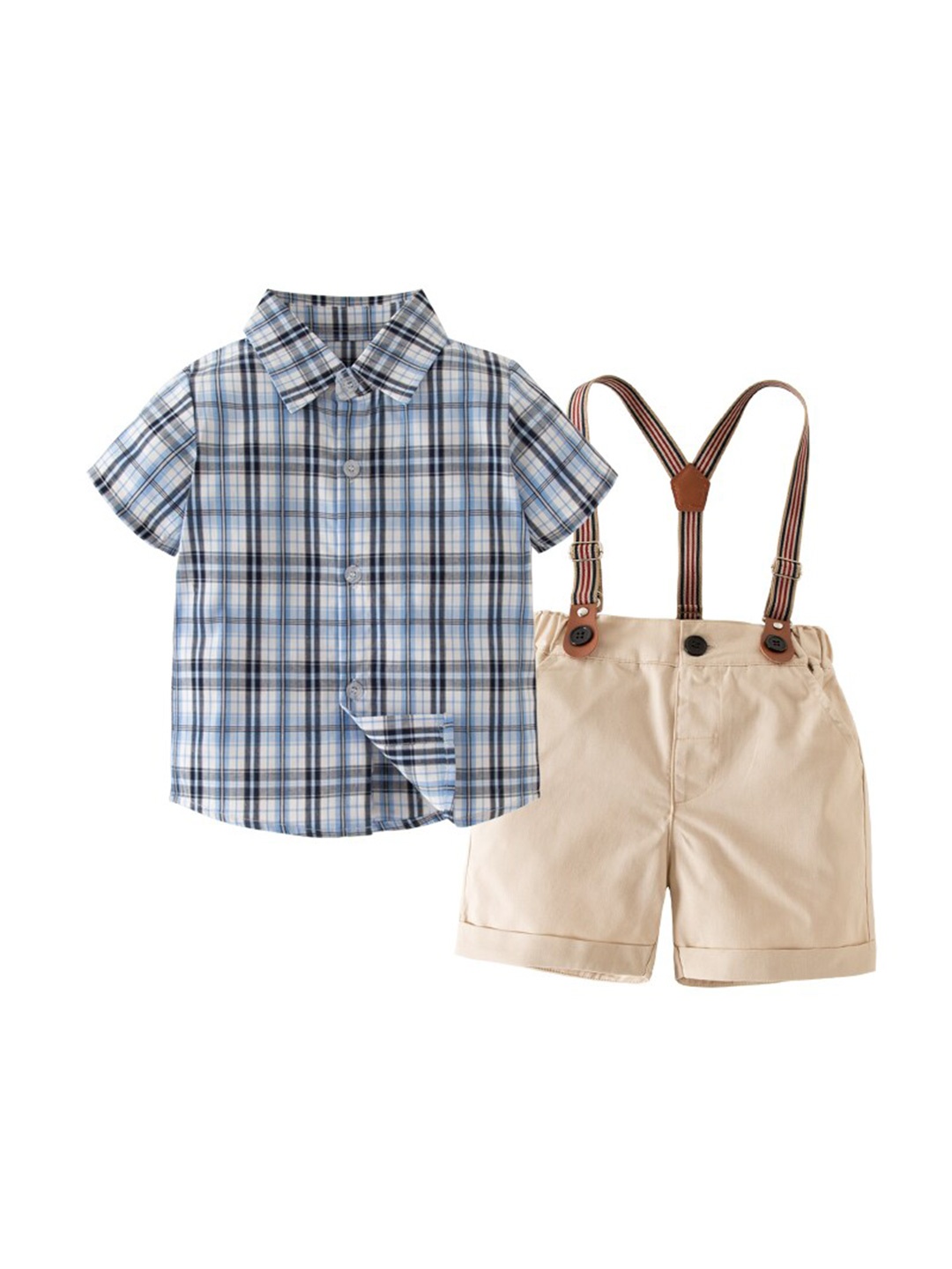 

StyleCast Boys Blue Checked Shirt & Shorts Suspenders