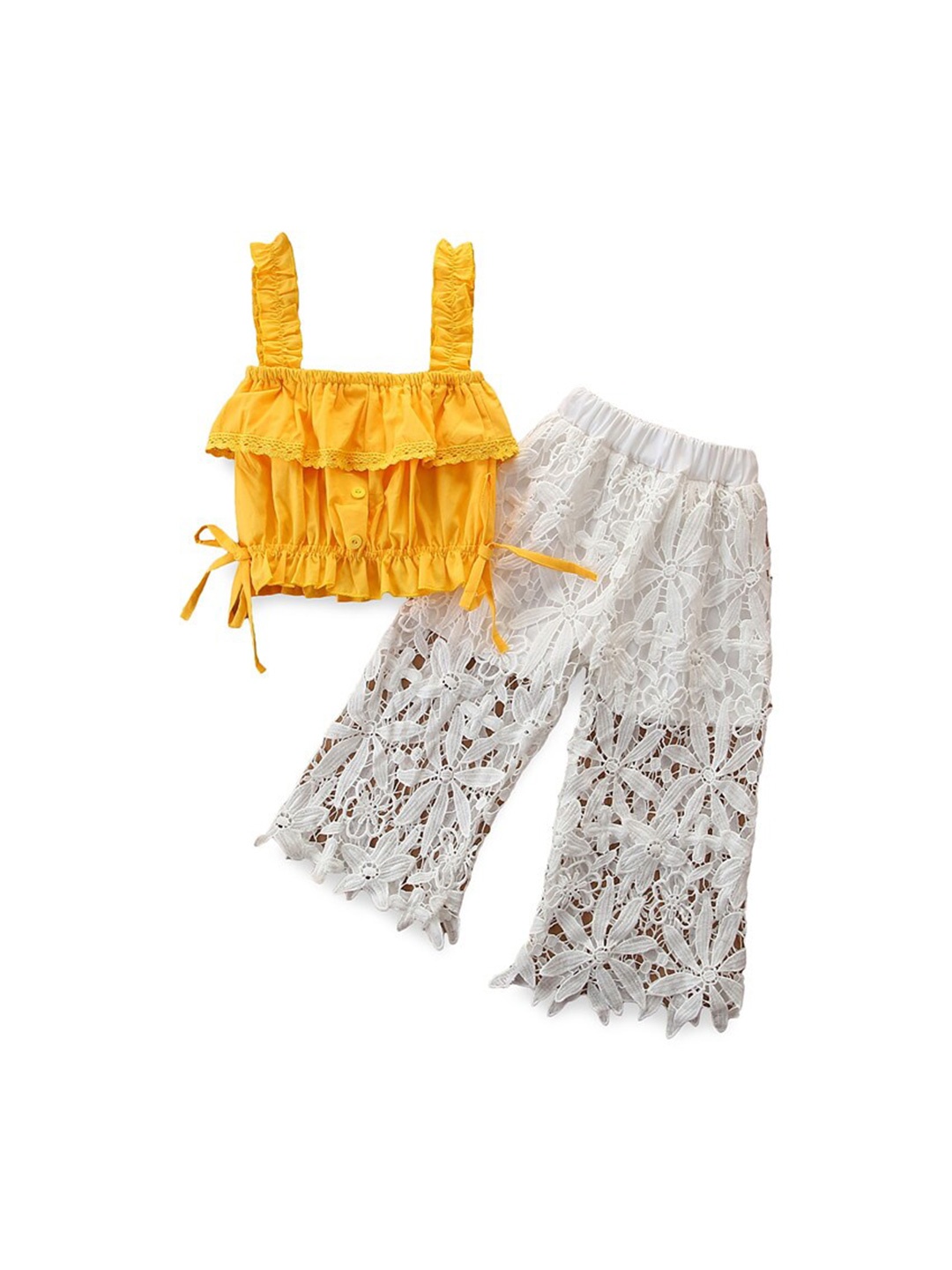 

StyleCast Girls Yellow Self Design Top With Palazzos
