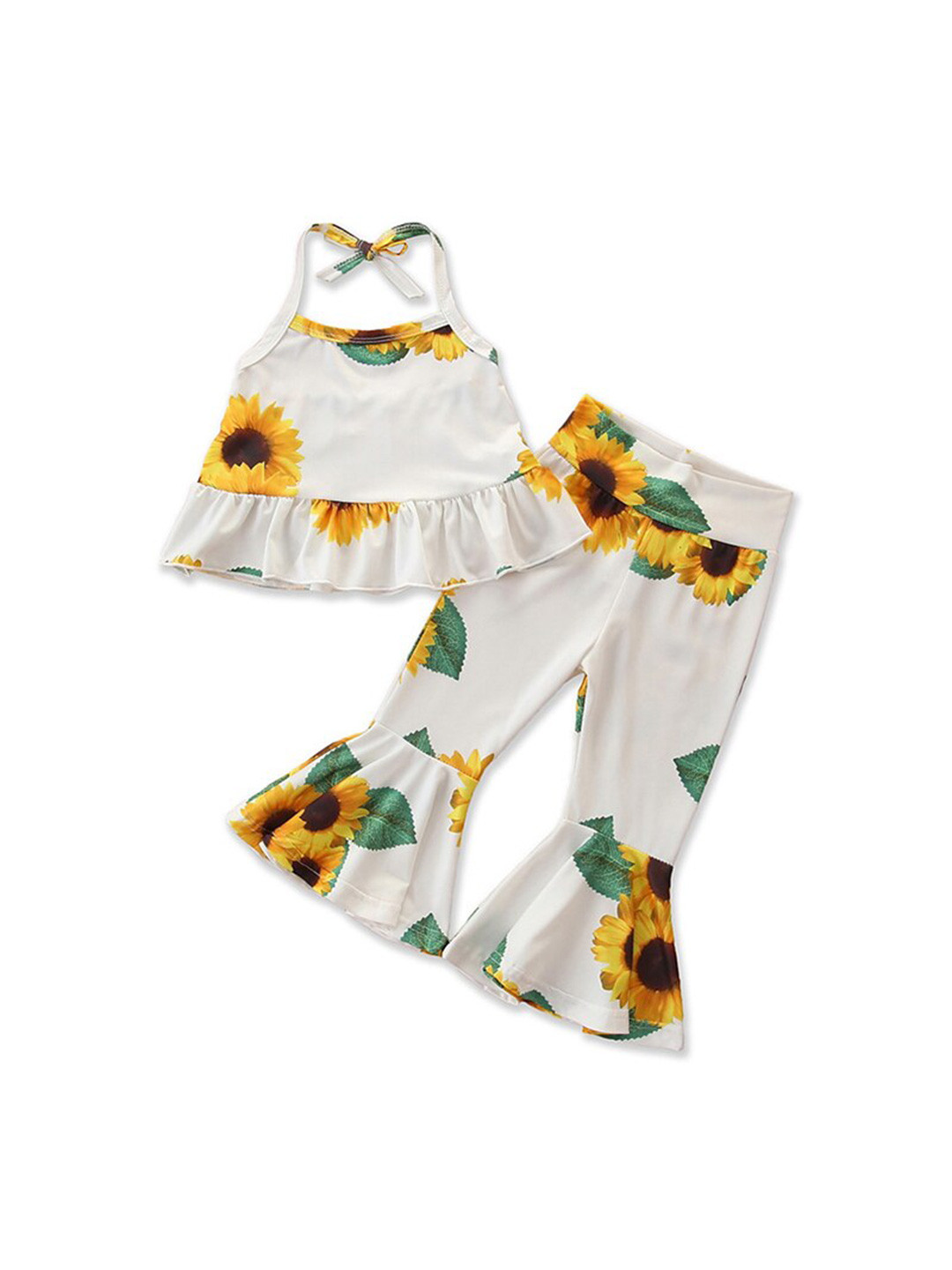 

StyleCast Girls White Floral Printed Halter Neck Top with Trousers