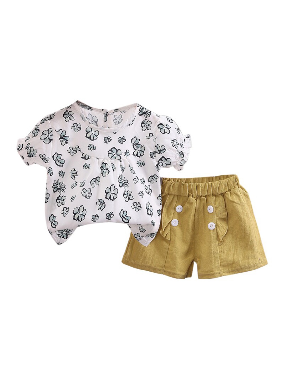 

StyleCast Girls White & Yellow Floral Printed Top With Shorts