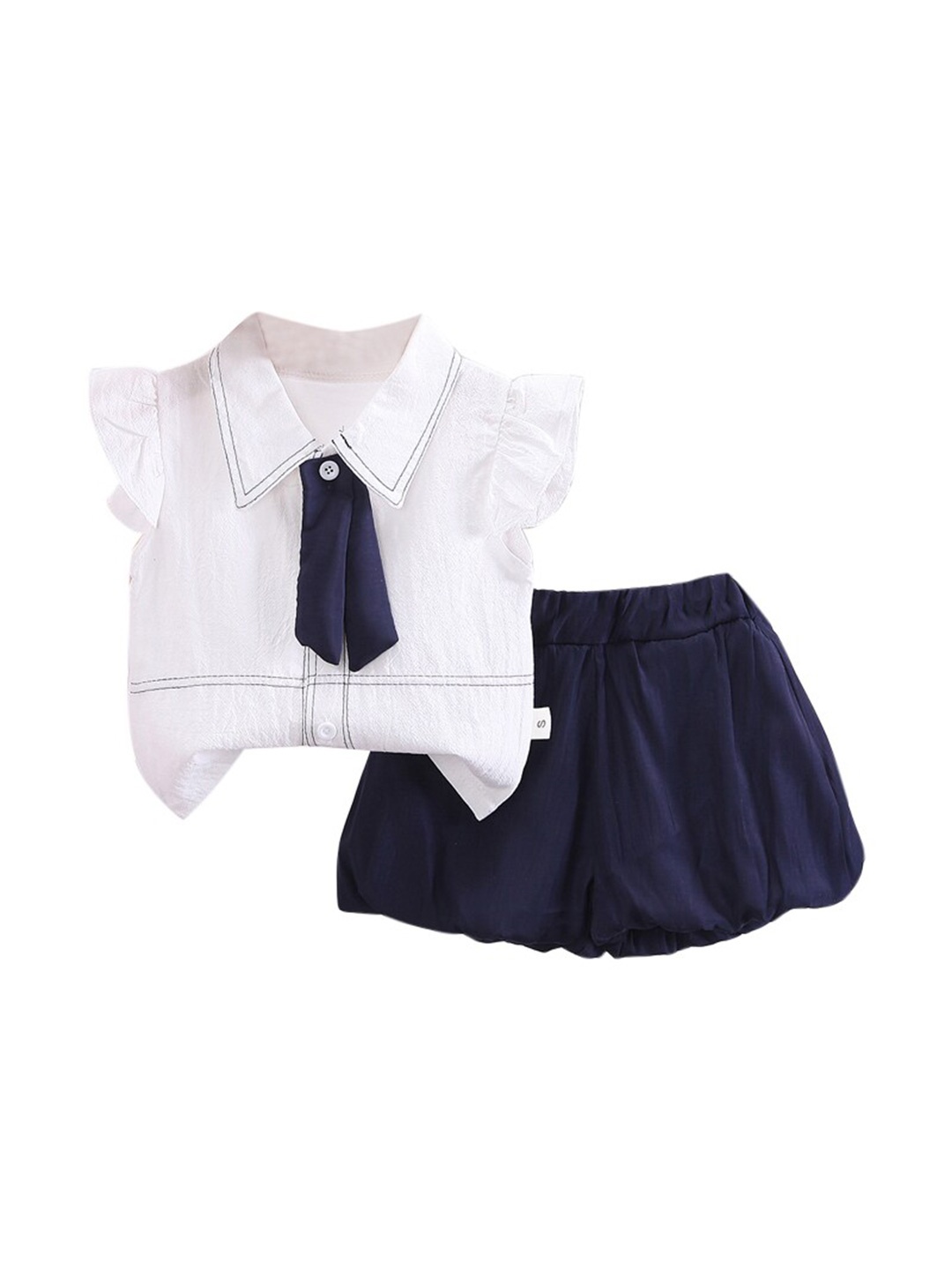 

StyleCast Girls White & Navy Blue Shirt Collar Top With Shorts