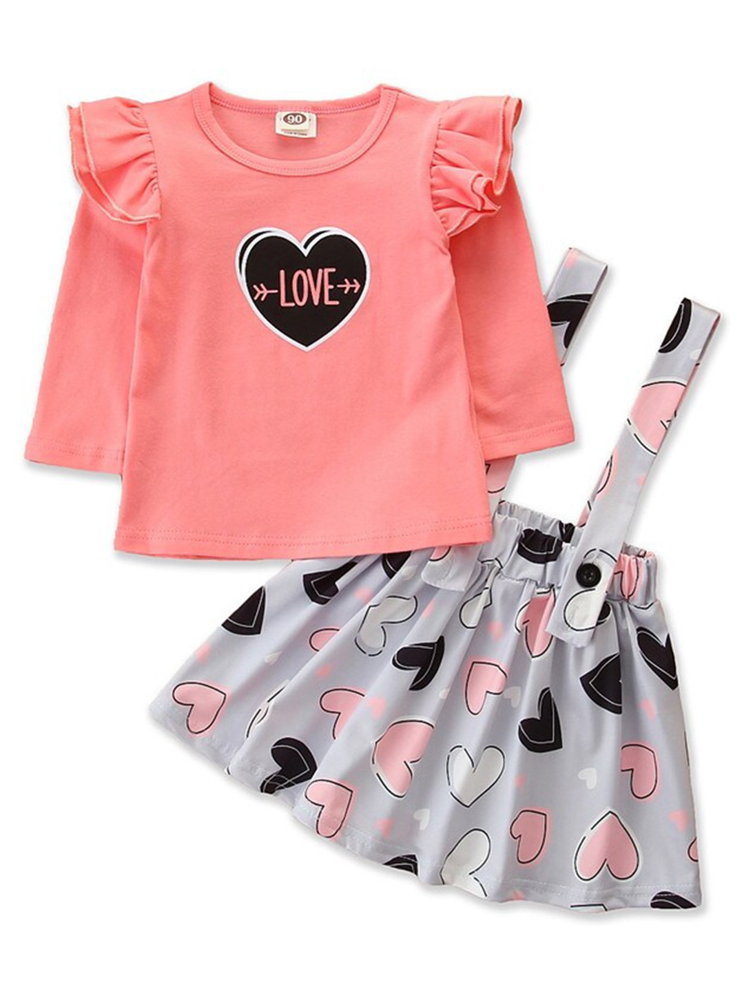 

StyleCast Girls Pink Graphic Printed Ruffled Top & Skirt With Suspenders