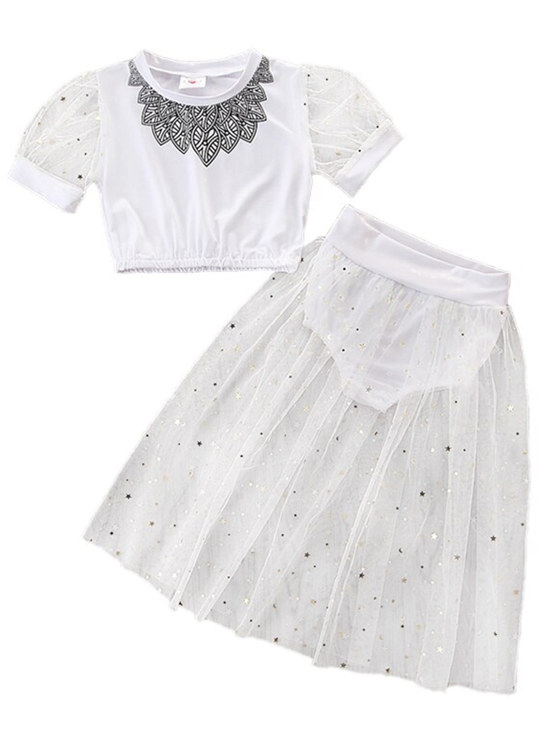 

StyleCast Girls Printed Top with Skirt, White