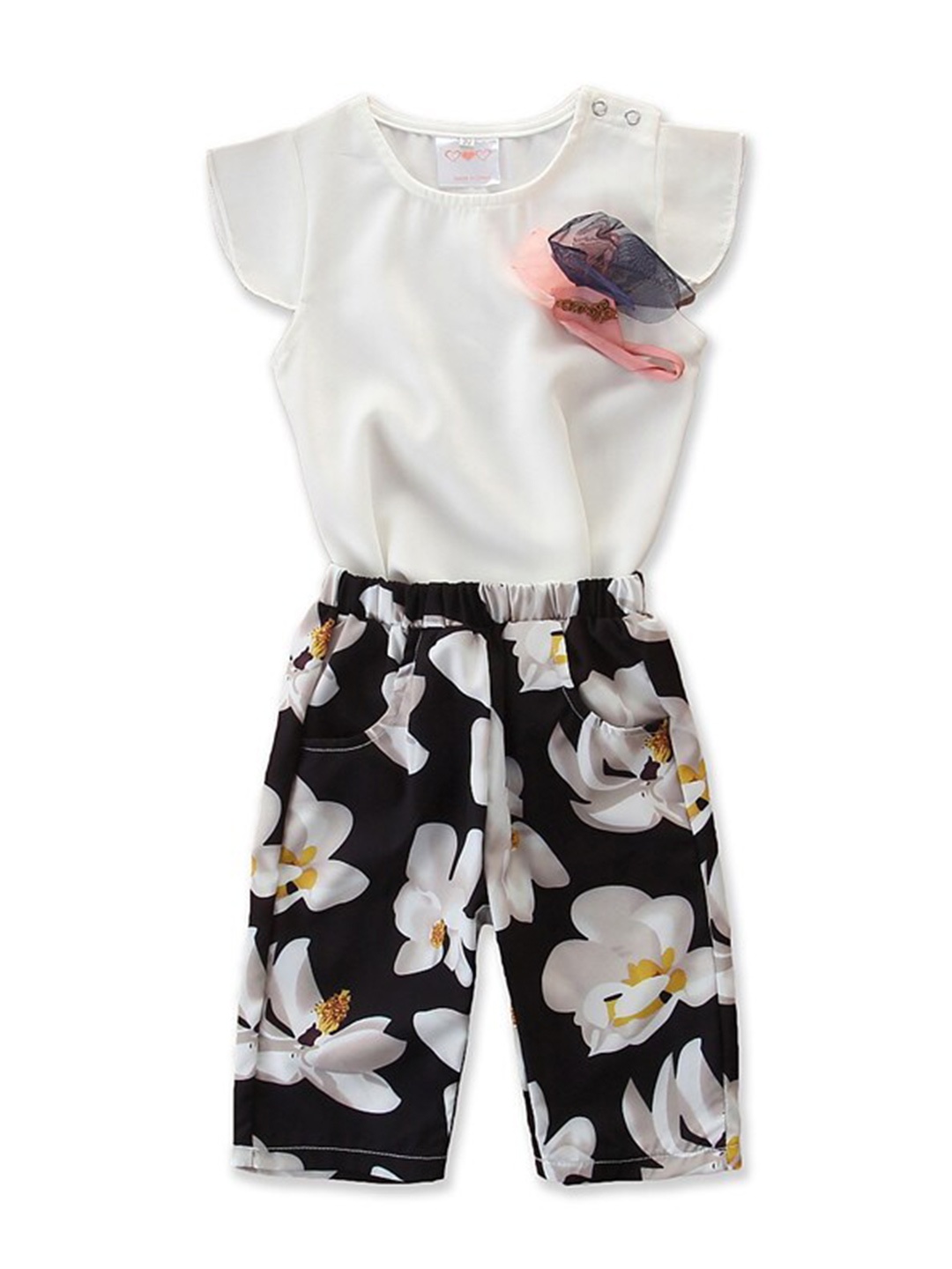 

StyleCast Girls White Printed Pure Cotton Top with Pyjamas