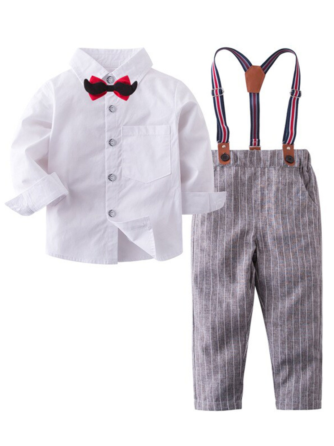 

StyleCast Boys White & Grey Shirt With Striped Trouser & Suspenders