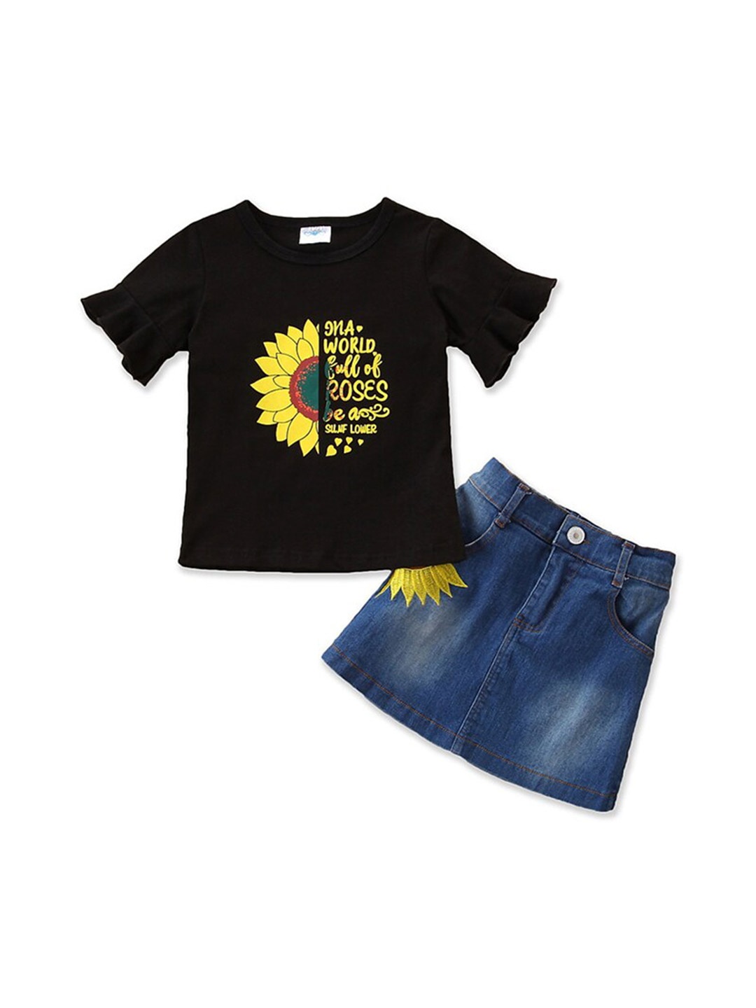 

StyleCast Girls Black Graphic Printed T-shirt With Skirt