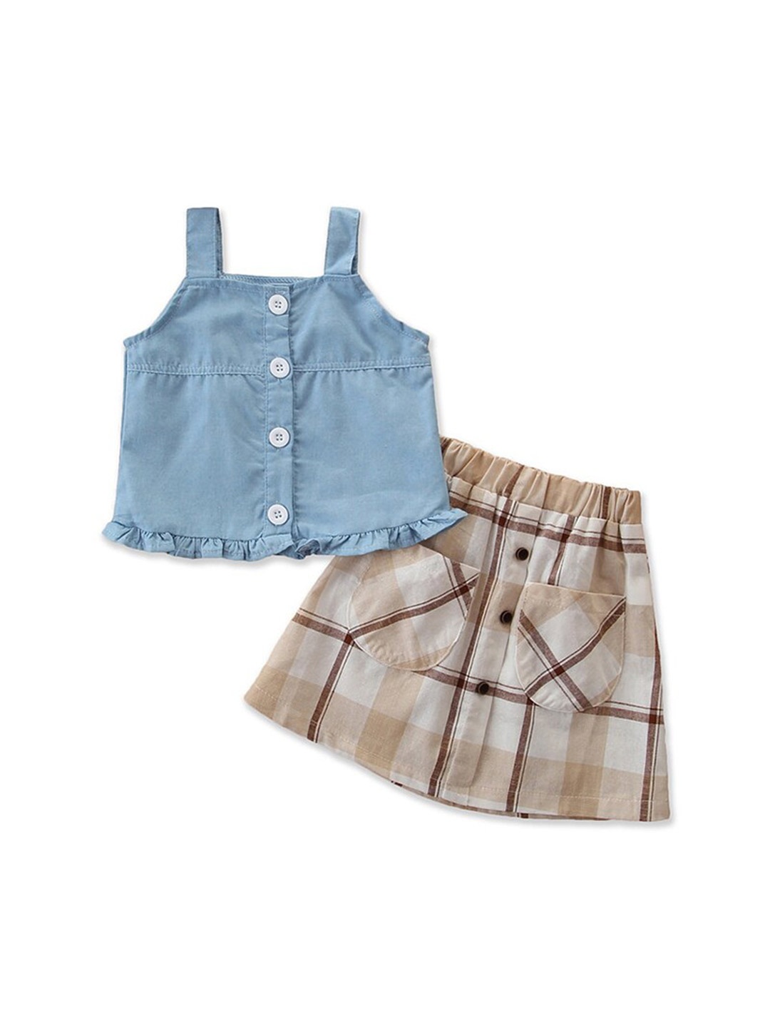 

StyleCast Girls Blue & Brown Checked Top With Skirt