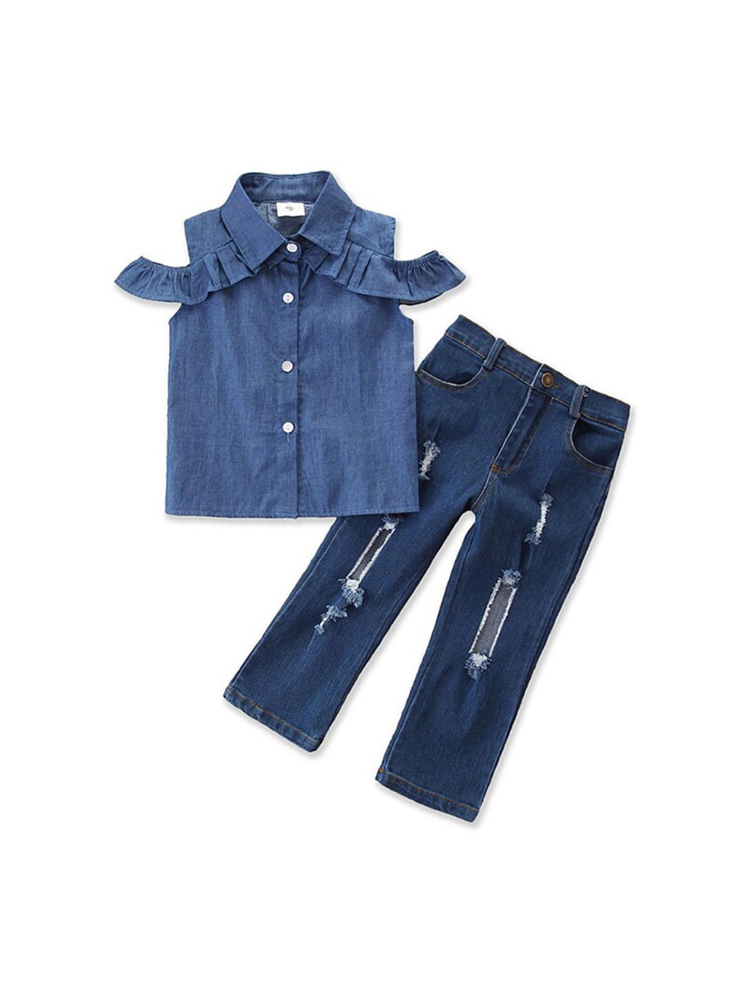 

StyleCast Girls Blue Ruffled Shirt Style Top With Trousers