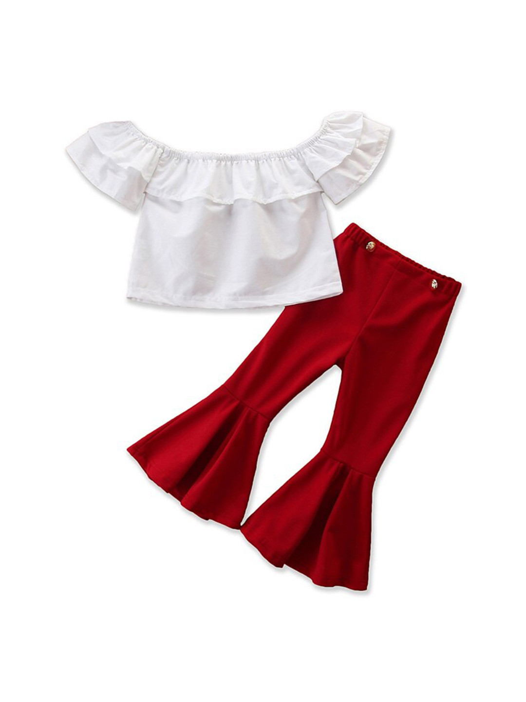 

StyleCast Girls White & Red Off-Shoulder Top With Flared Trousers