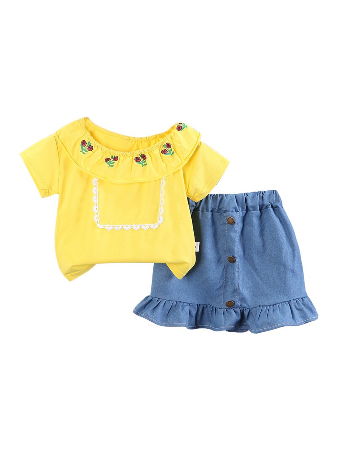 

StyleCast Girls Yellow & Blue Printed Top with Skirt