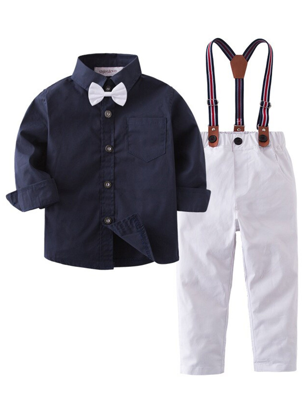

StyleCast Boys Navy Blue Shirt & Trousers With Suspenders