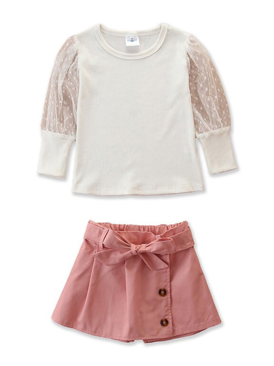 

StyleCast Girls Puff Sleeves Top with Skirt, White