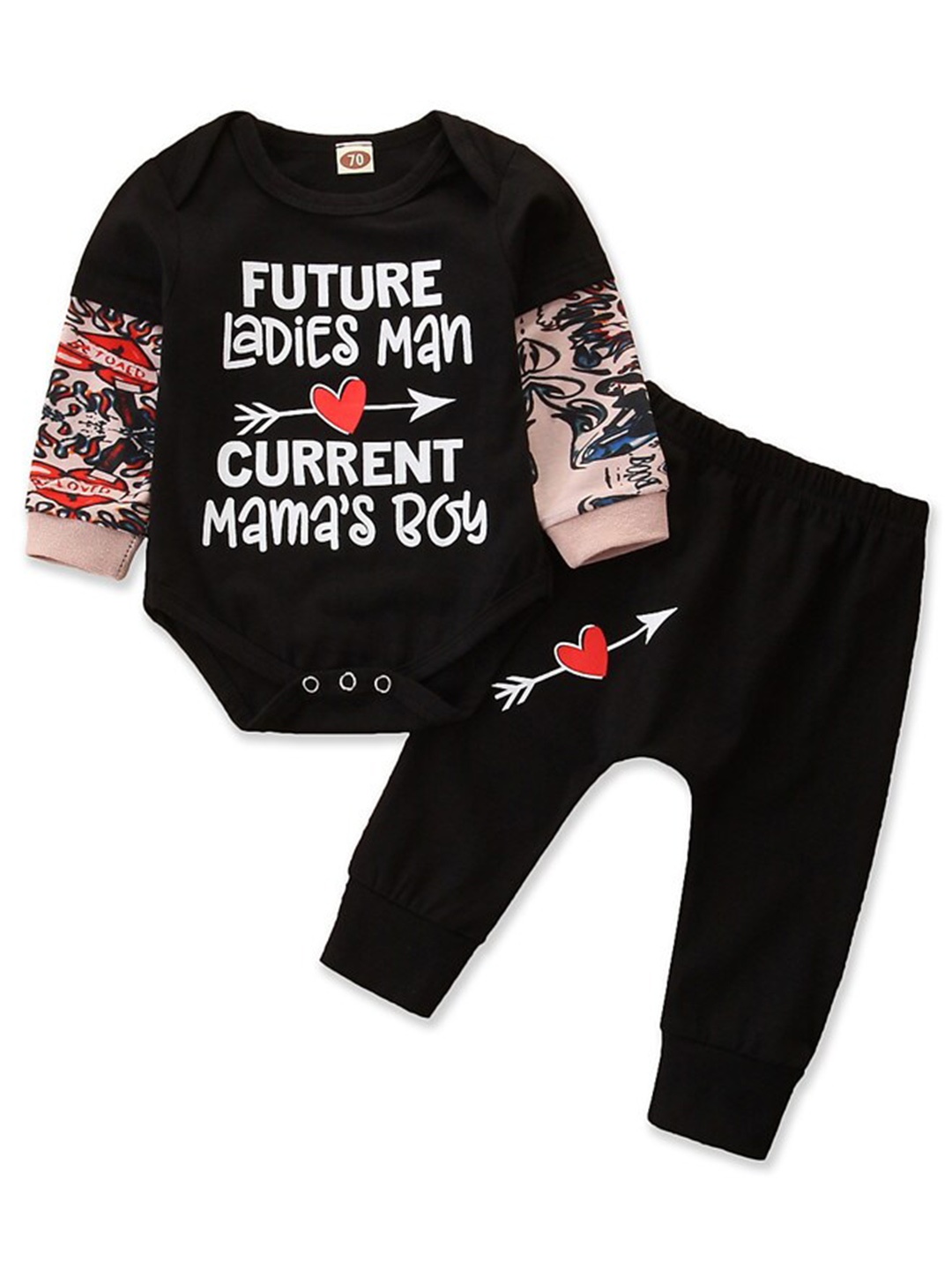 

StyleCast Girls Printed Bodysuit with Pyjamas, Black