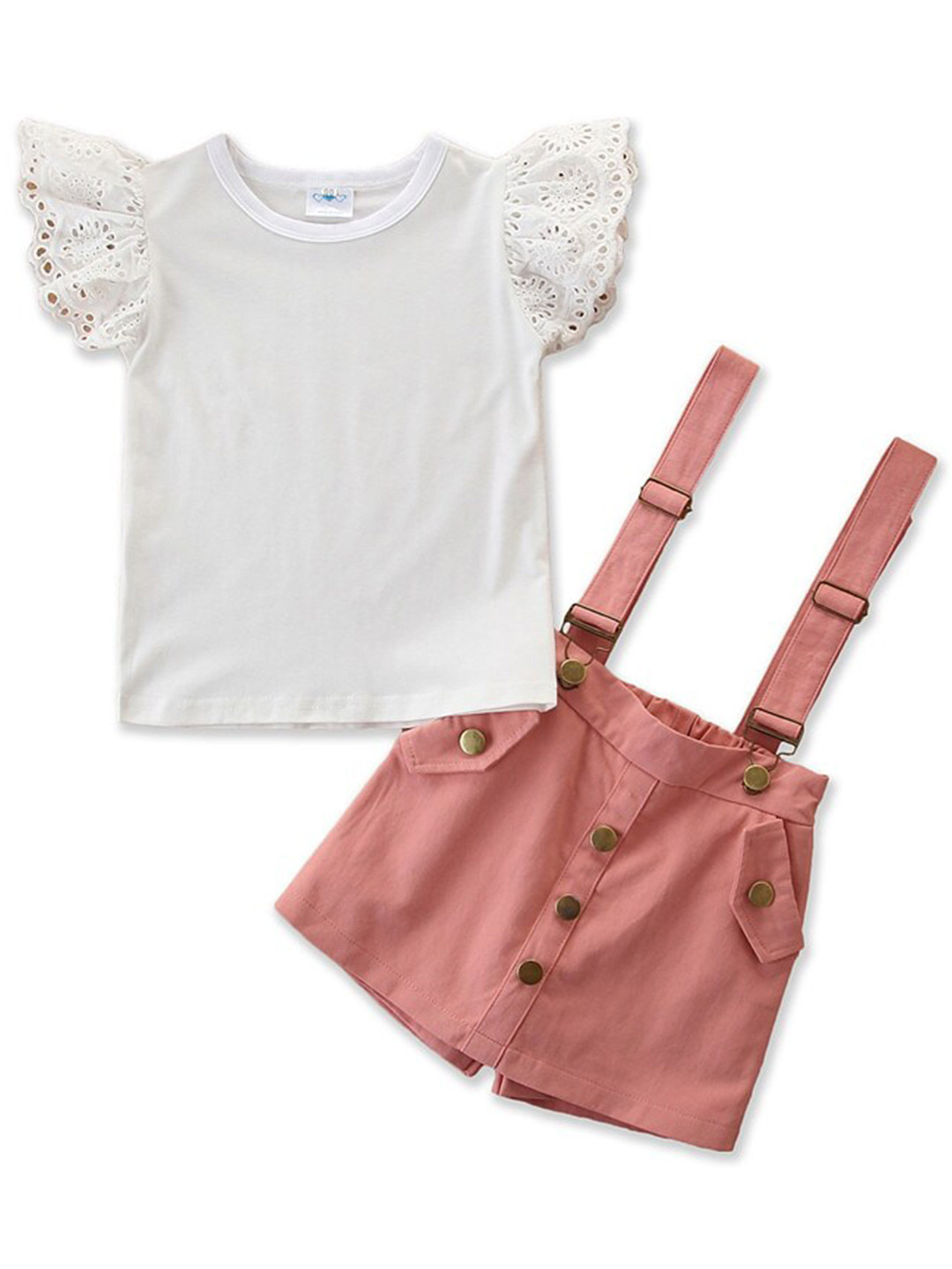 

StyleCast Girls White Top & Shorts With Attached Suspenders