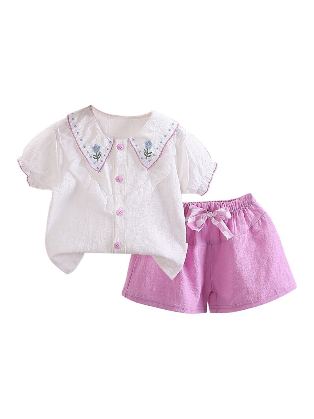 

StyleCast Girls White Embroidered Top with Shorts, Purple