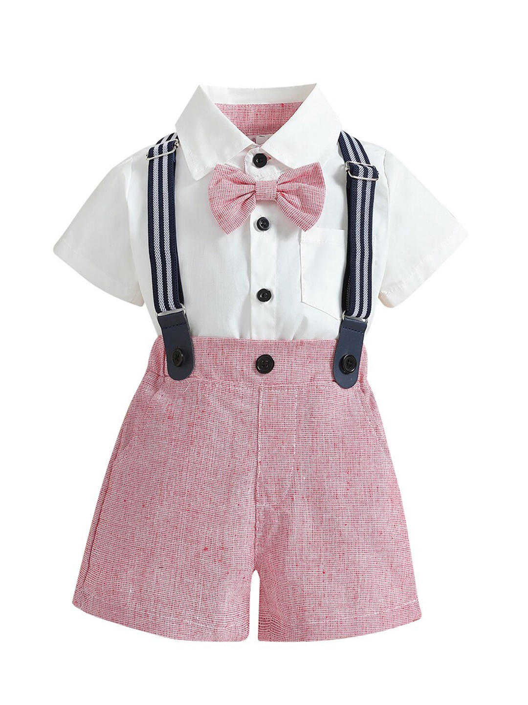 

StyleCast Boys White Shirt with Shorts & Suspenders, Pink