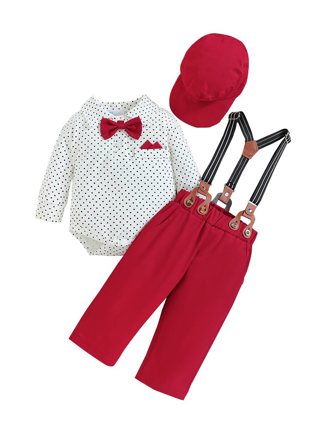 

StyleCast Boys Printed Shirt with Trousers And Cap, Red