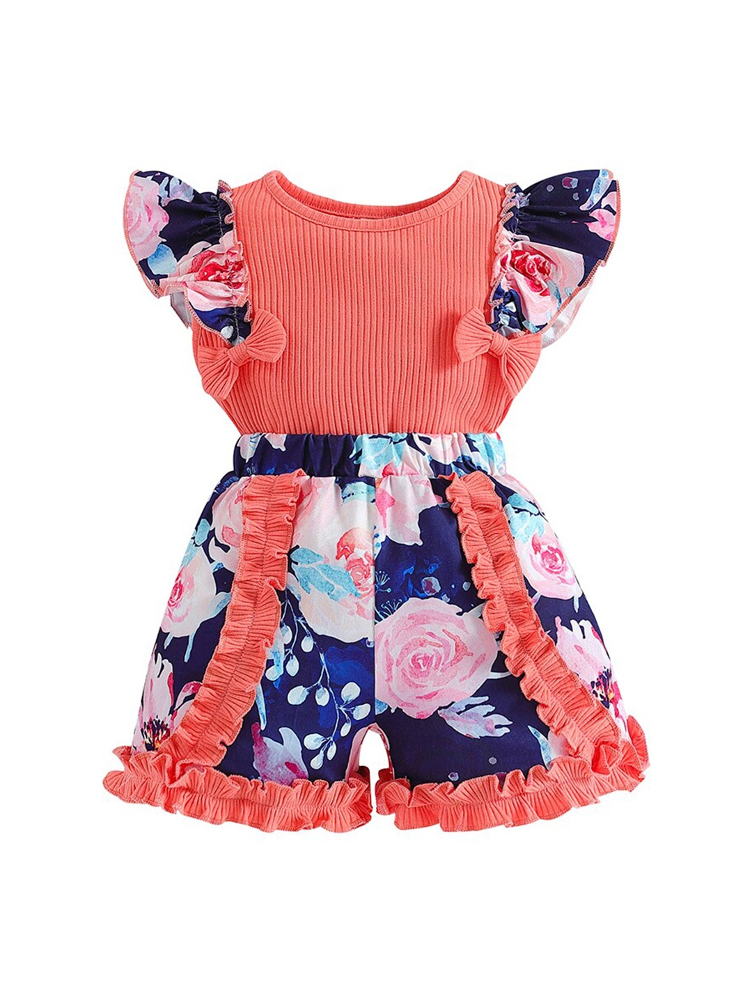 

StyleCast Girls Orange Floral Printed Ruffled Top with Shorts