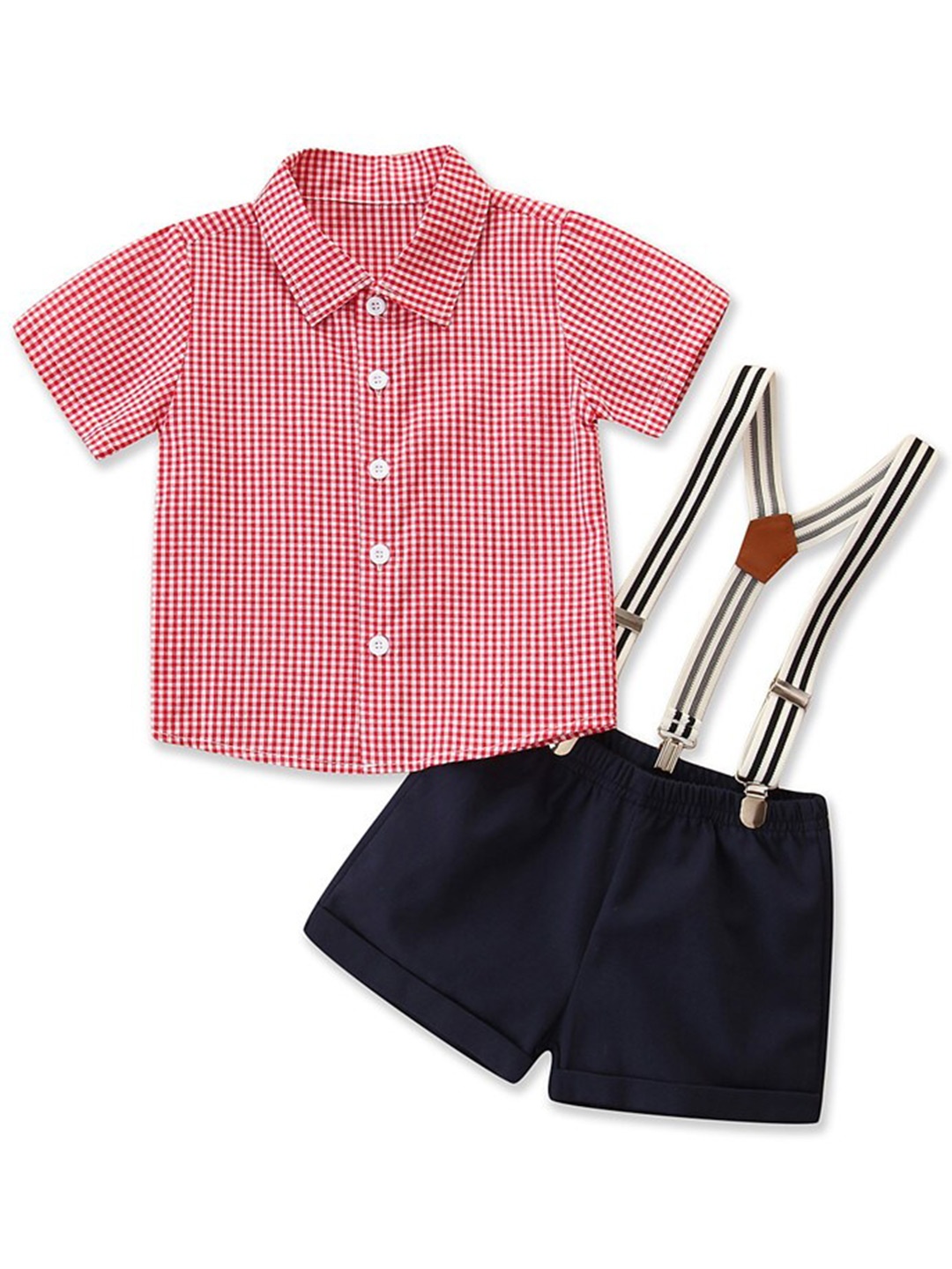 

StyleCast Boys Pink Checked Shirt With Short & Suspender