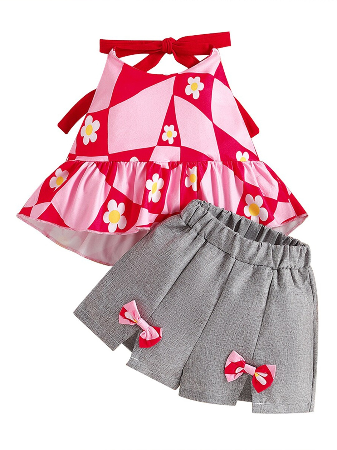 

StyleCast Girls Fuchsia Shoulder Strapped Printed Top with Shorts