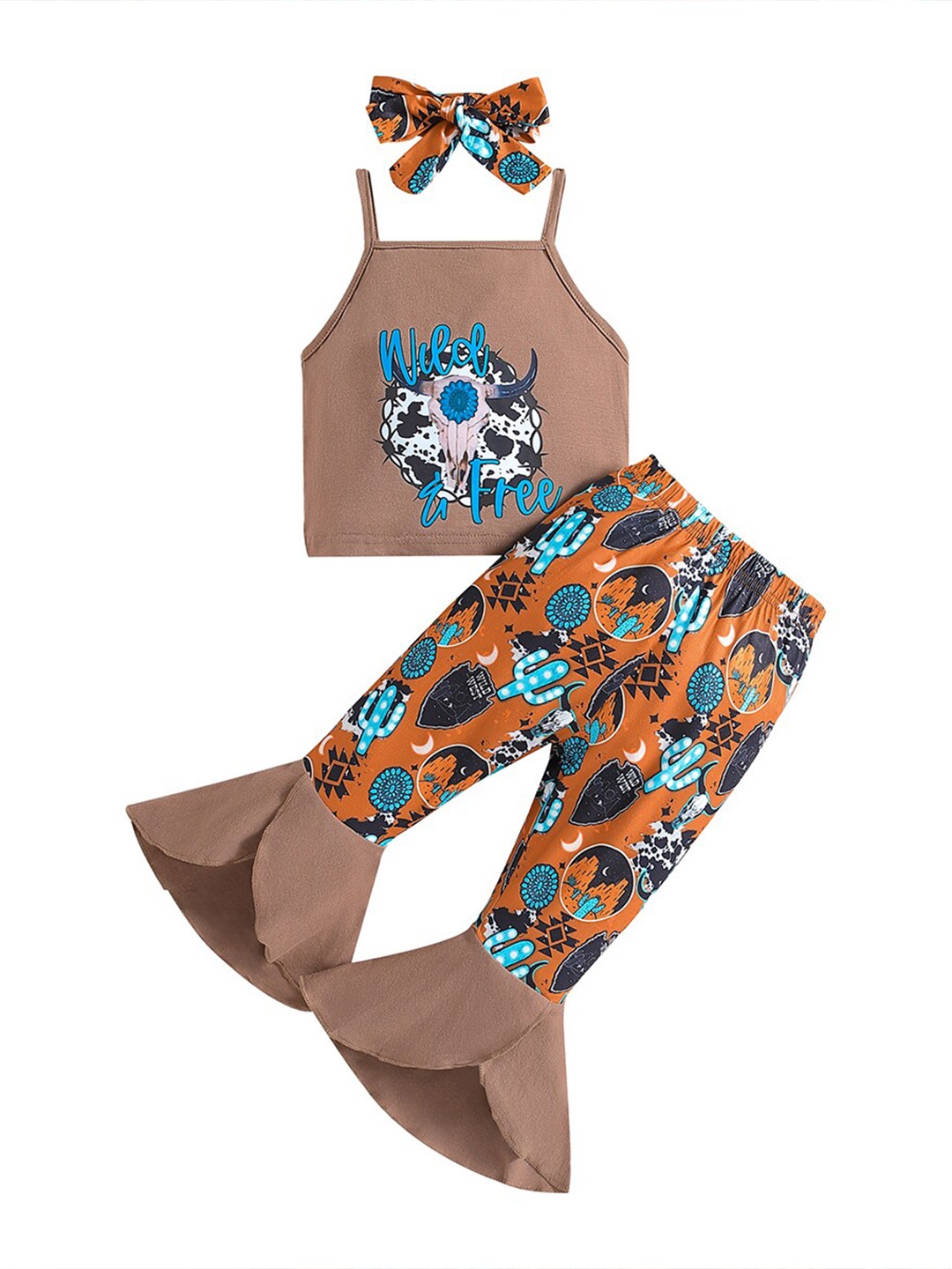 

StyleCast Girls Brown Printed Top With Palazzos