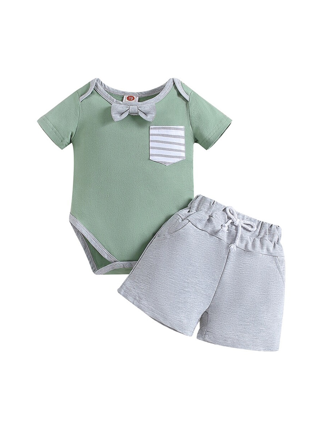 

StyleCast Boys Green & Grey Striped Bodysuit With Shorts