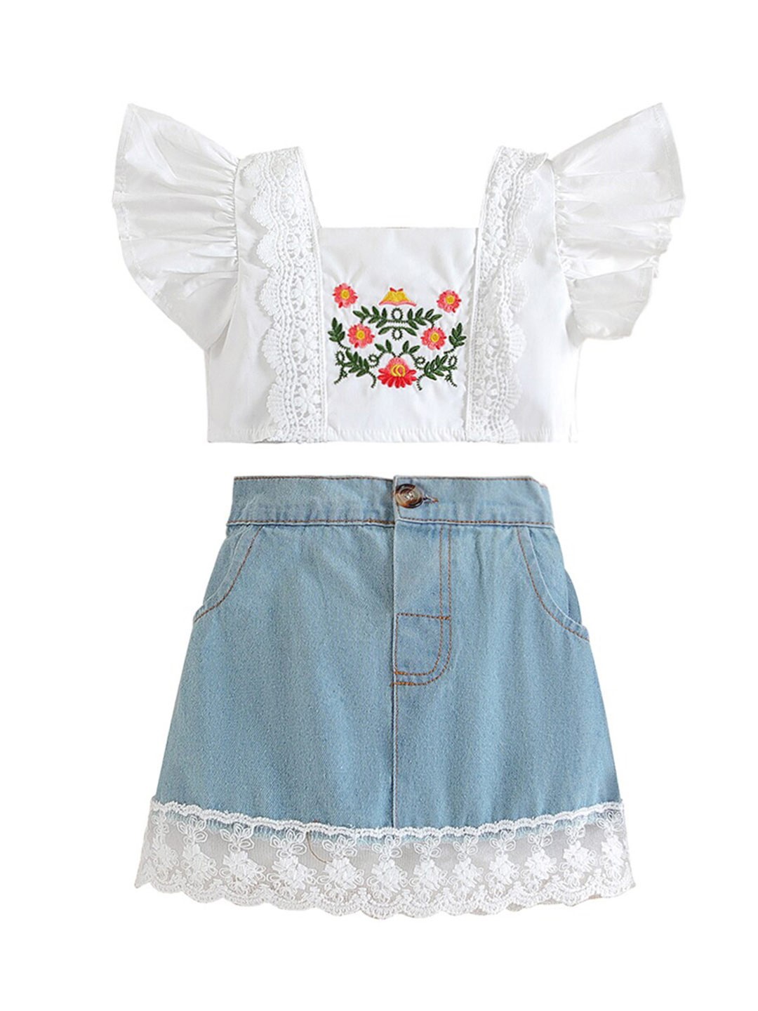 

StyleCast Girls White & Blue Embroidered Top with Skirt