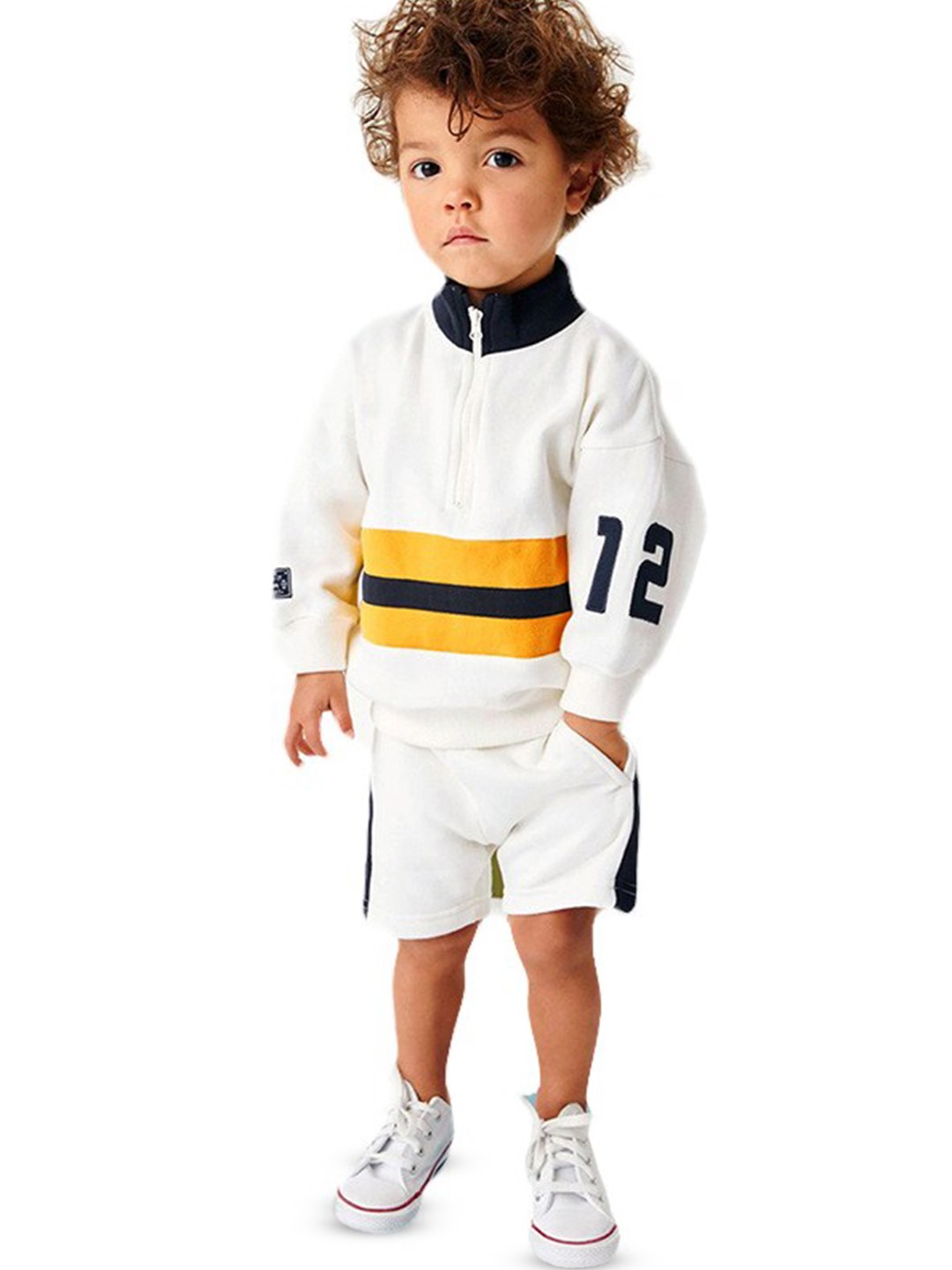 

StyleCast Boys White Striped Pure Cotton Top with Shorts