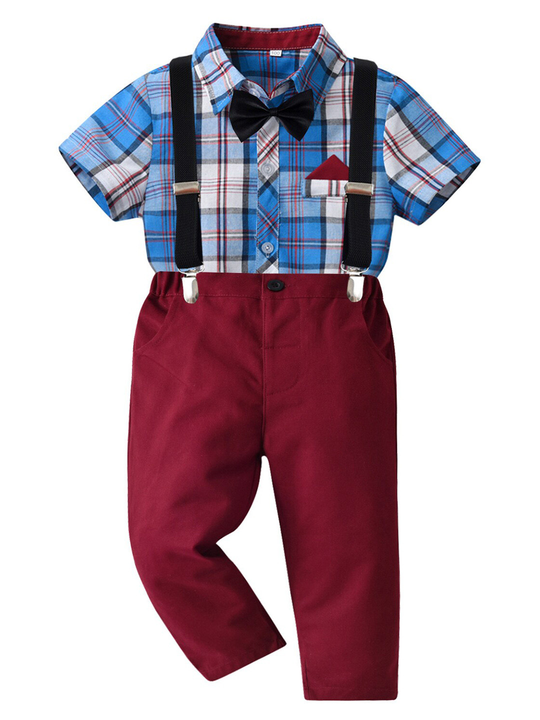 

StyleCast Boys Checked Shirt with Trousers And Suspenders, Blue