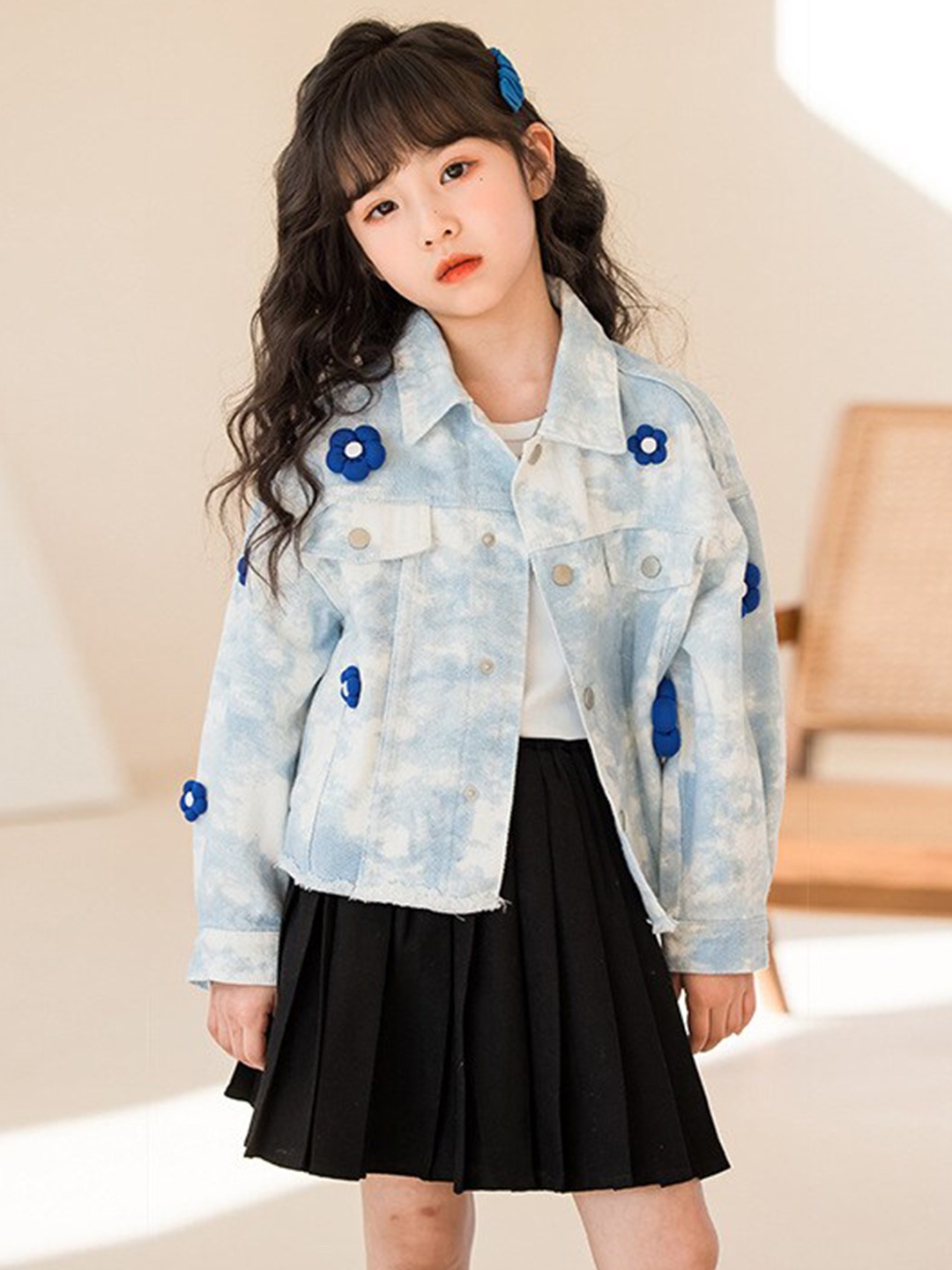 

StyleCast Girls Blue & Black Printed Pure Cotton Shirt with Skirt