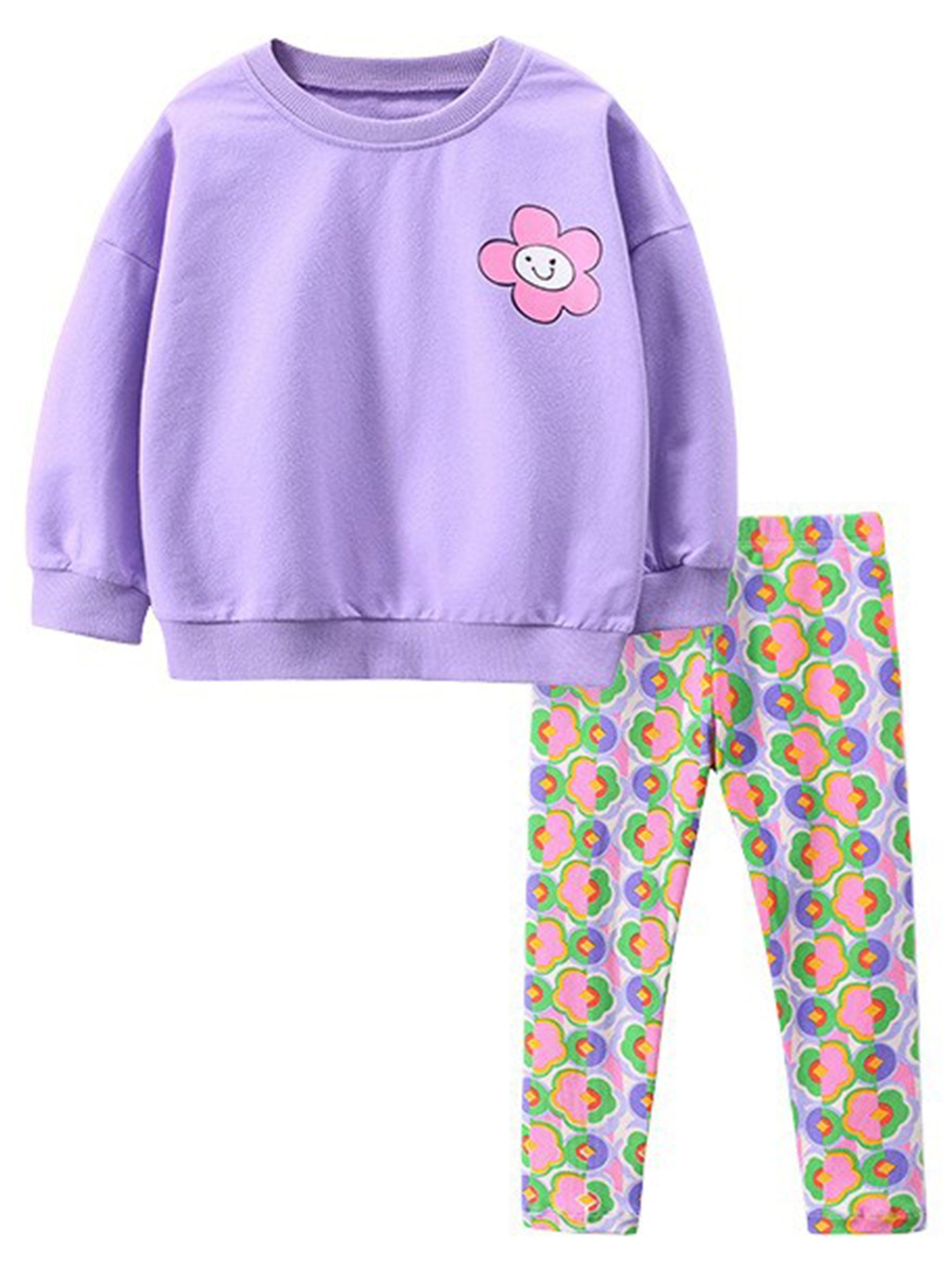 

StyleCast Girls Purple Printed Pure Cotton Sweatshirt With Trousers