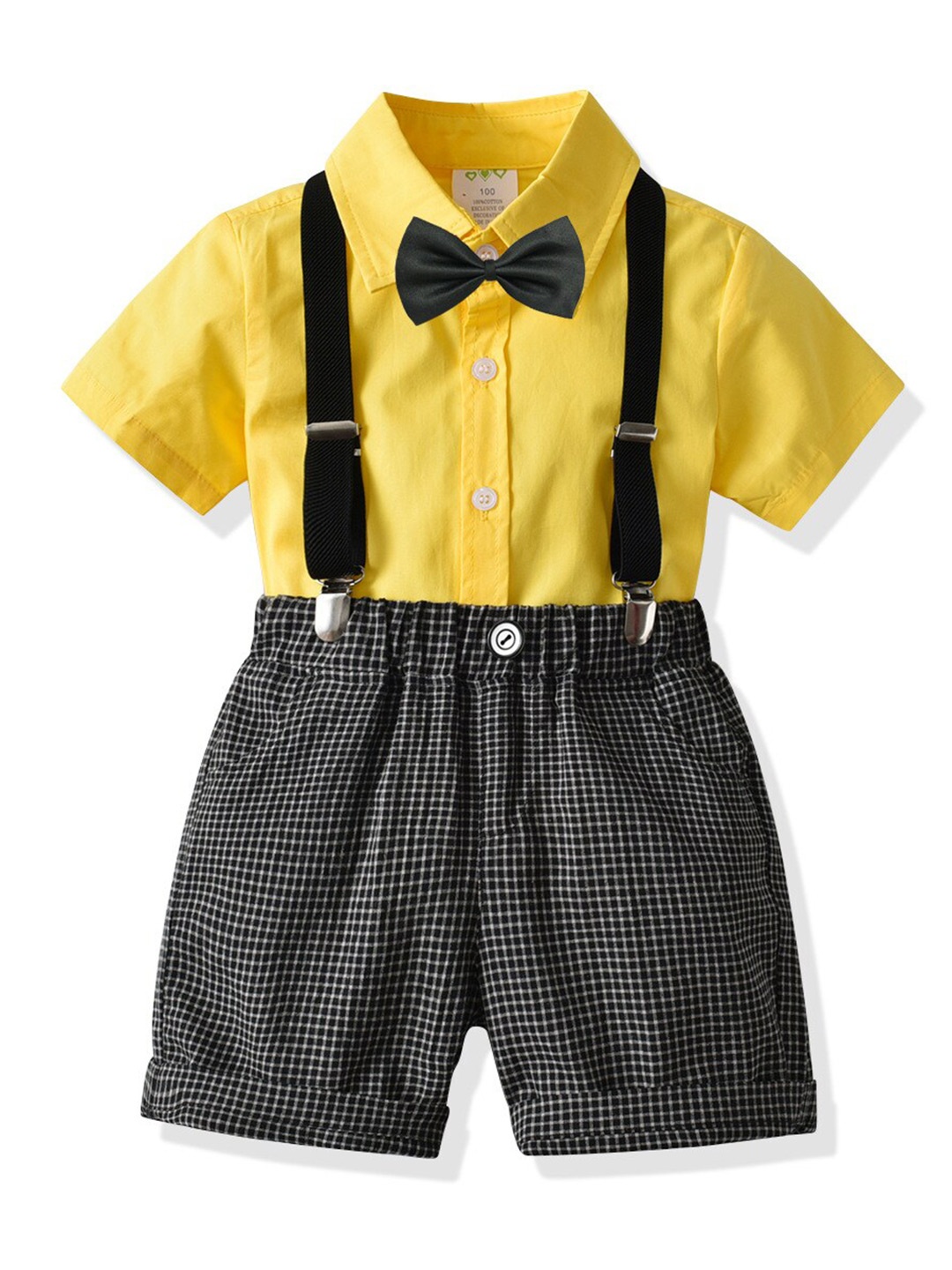

StyleCast Boys Yellow & Black Shirt With Checked Shorts & Suspenders