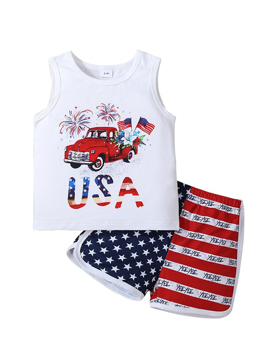 

StyleCast Boys White Typography Printed Sleeveless T-shirt with Shorts