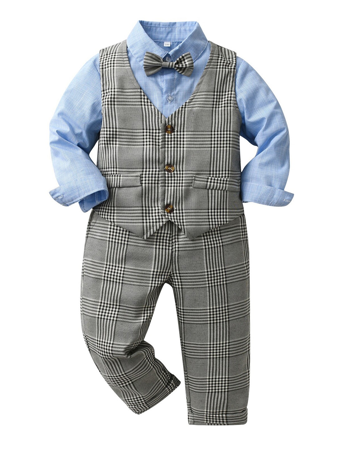 

StyleCast Boys Blue & Grey Checked 3 Piece Suit