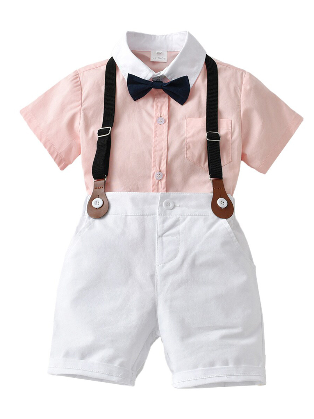 

StyleCast Boys Pink & White Shirt & Shorts With Suspenders