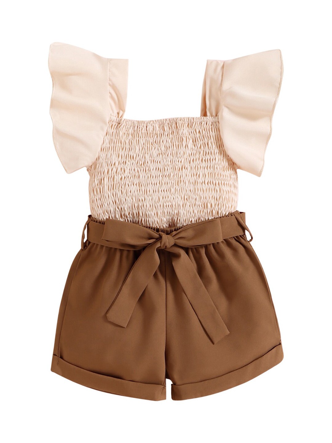 

StyleCast Infant Girls Brown Smocked Square Neck Top with Shorts, Peach