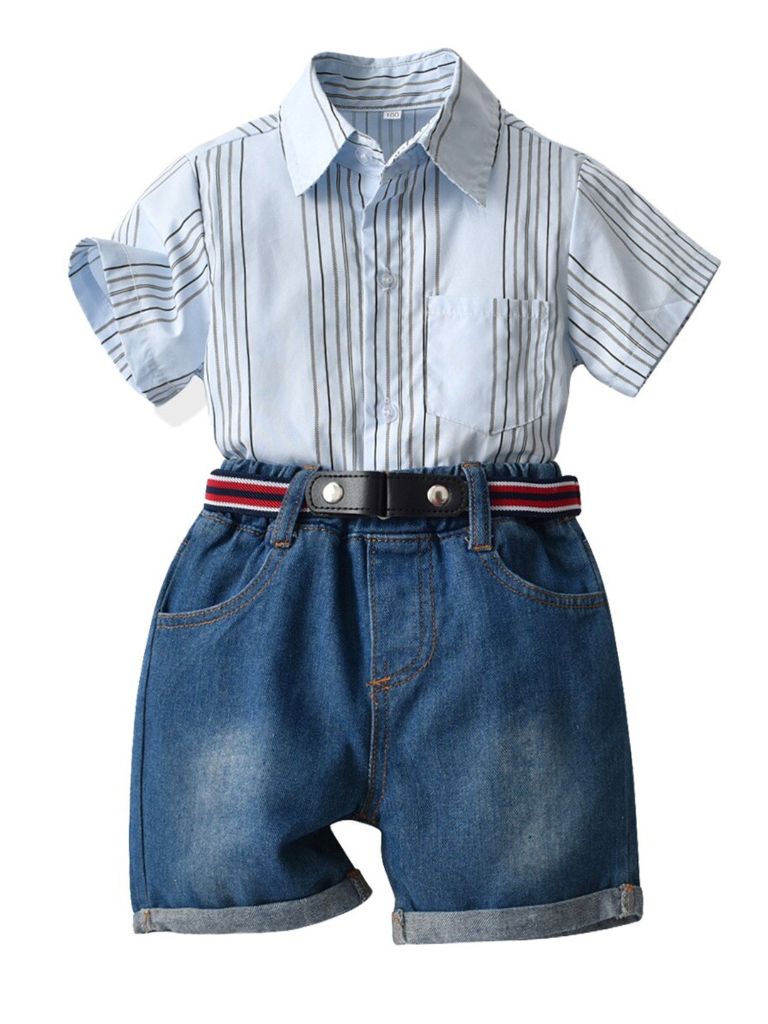 

StyleCast Boys Blue Striped Shirt Collar Shirt With Shorts