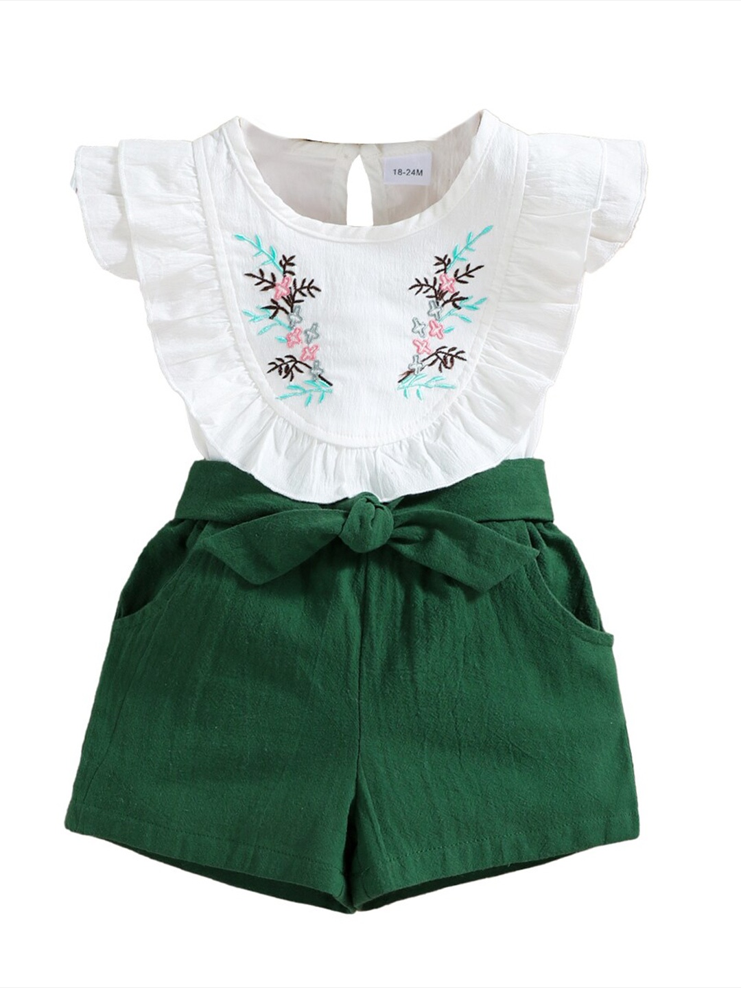 

StyleCast Girls Green & White Embroidered Top With Shorts