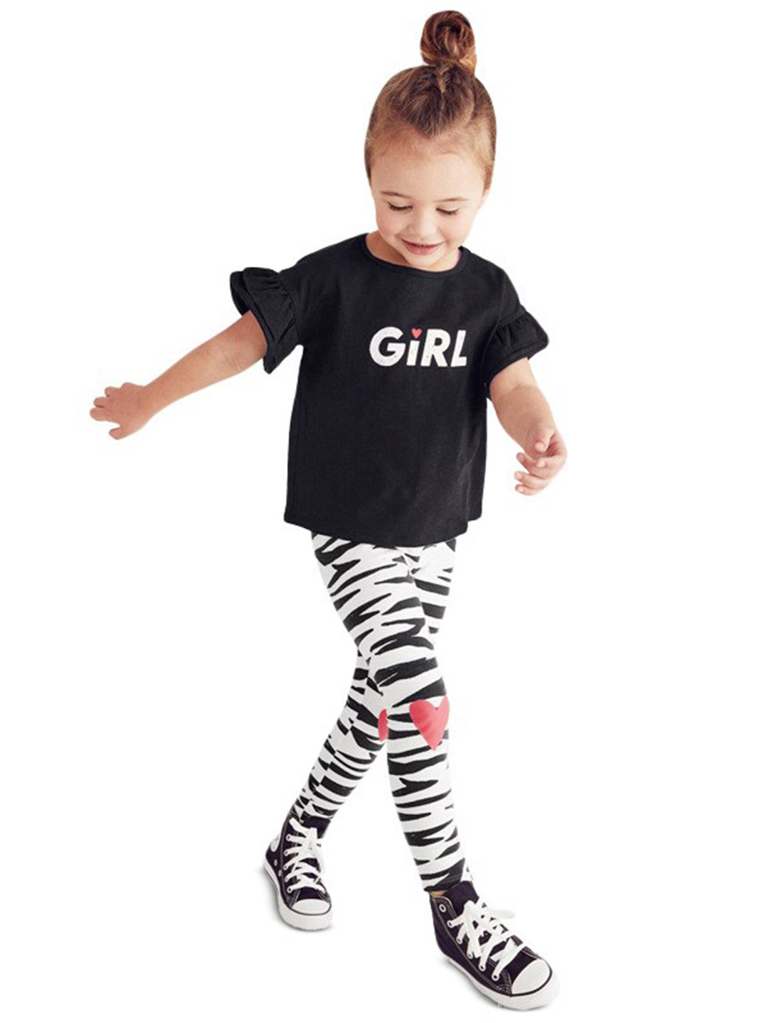 

StyleCast Girls Black Printed Pure Cotton Top With Leggings