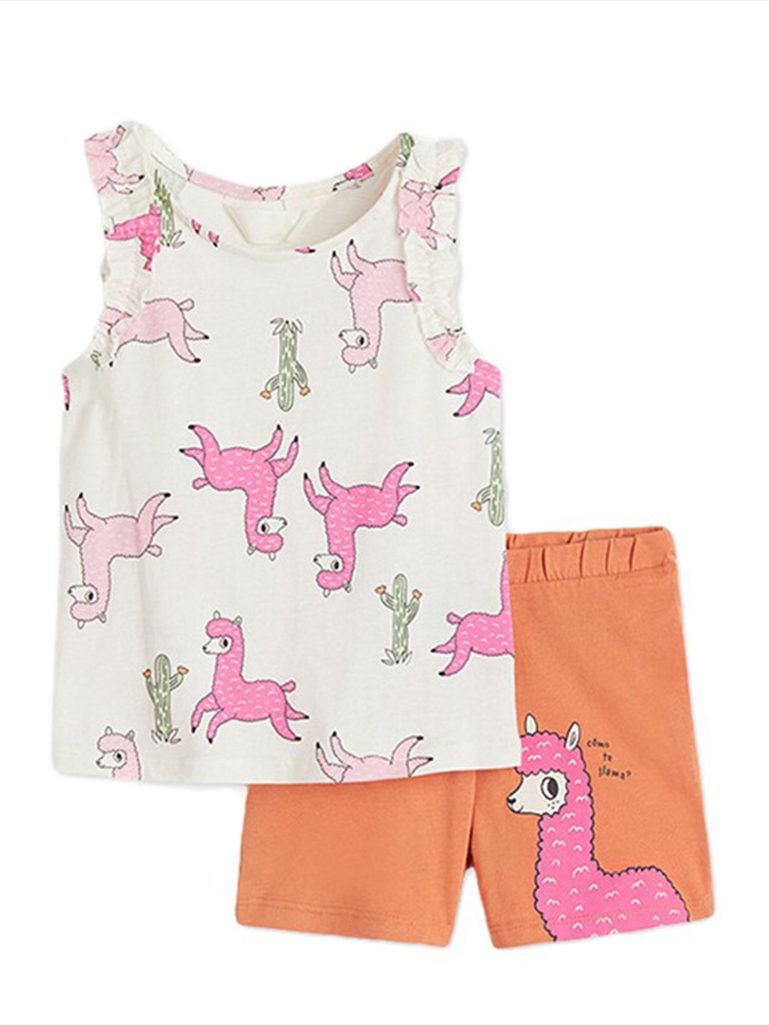 

StyleCast Girls White & Orange Printed Pure Cotton Top With Shorts