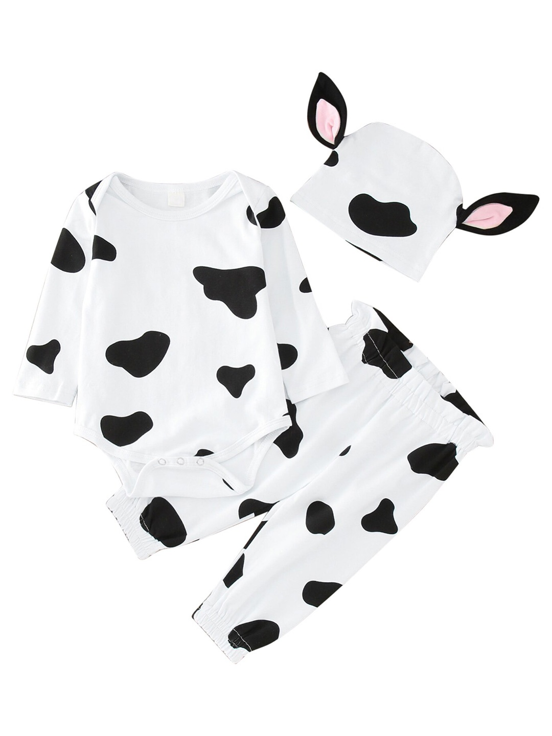 

StyleCast Boys White & Black Cow Printed Bodysuit With Jogger & Cap