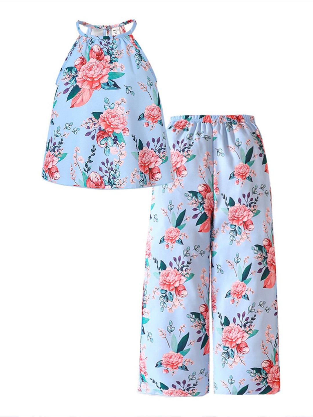 

StyleCast Girls Blue Floral Printed Halter Neck Top with Pyjamas