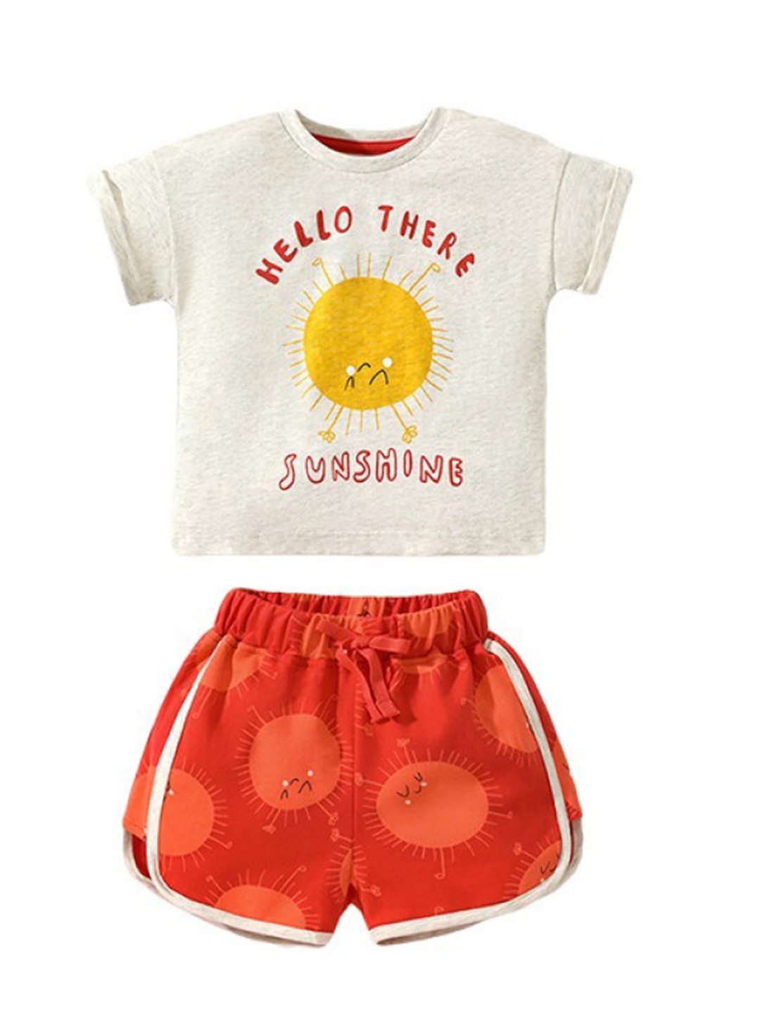 

StyleCast Girls Beige & Red Printed Pure Cotton Top with Shorts