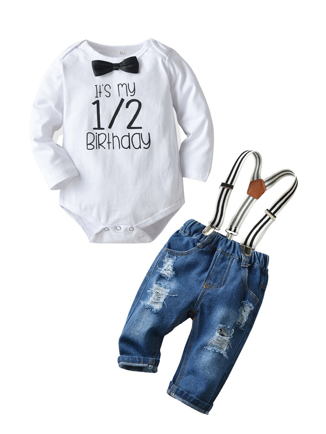 

StyleCast Infants Boys White Typography Printed Bodysuit with Jeans