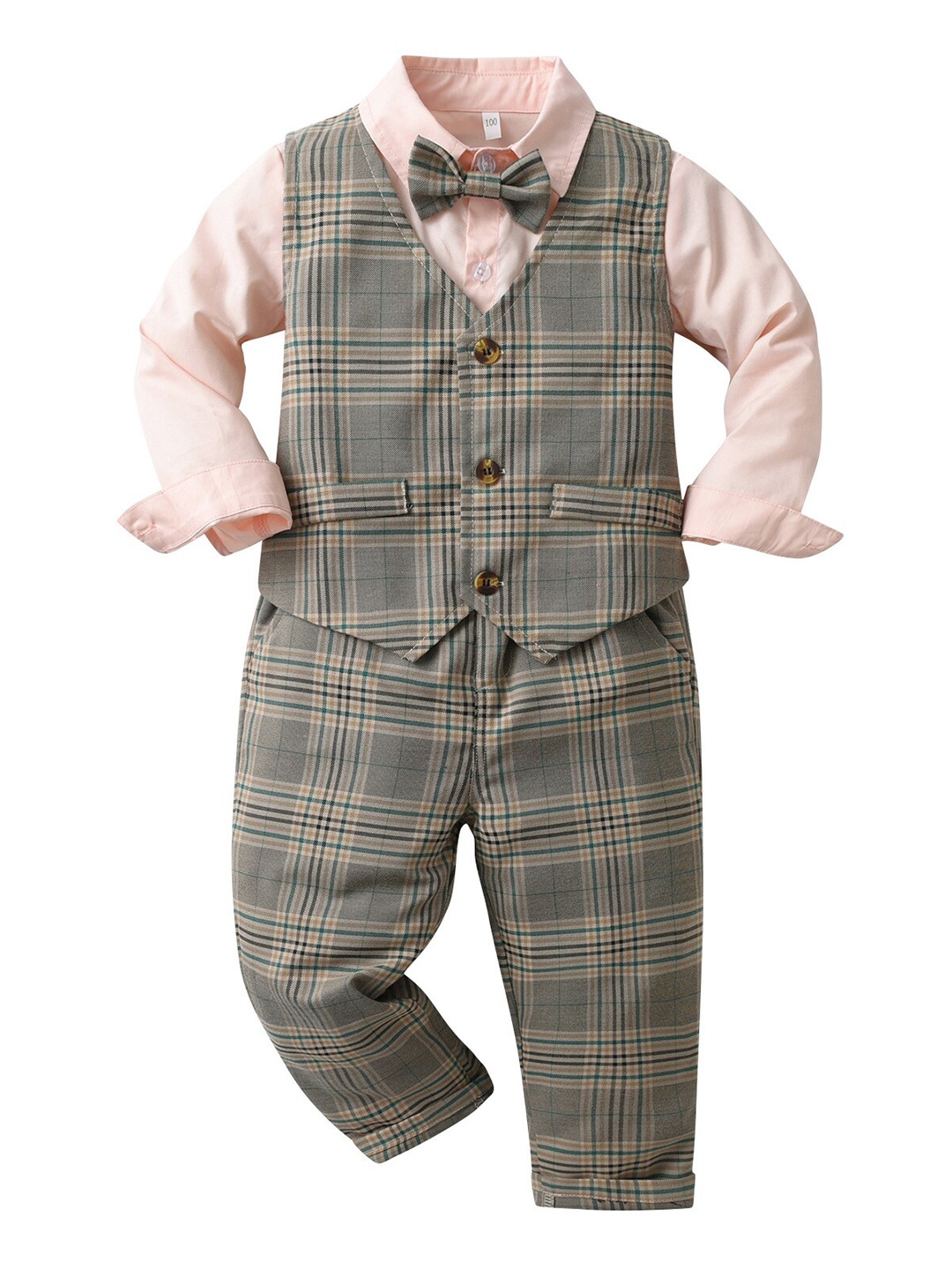 

StyleCast Boys Grey & Pink Checked 3 Piece Suit