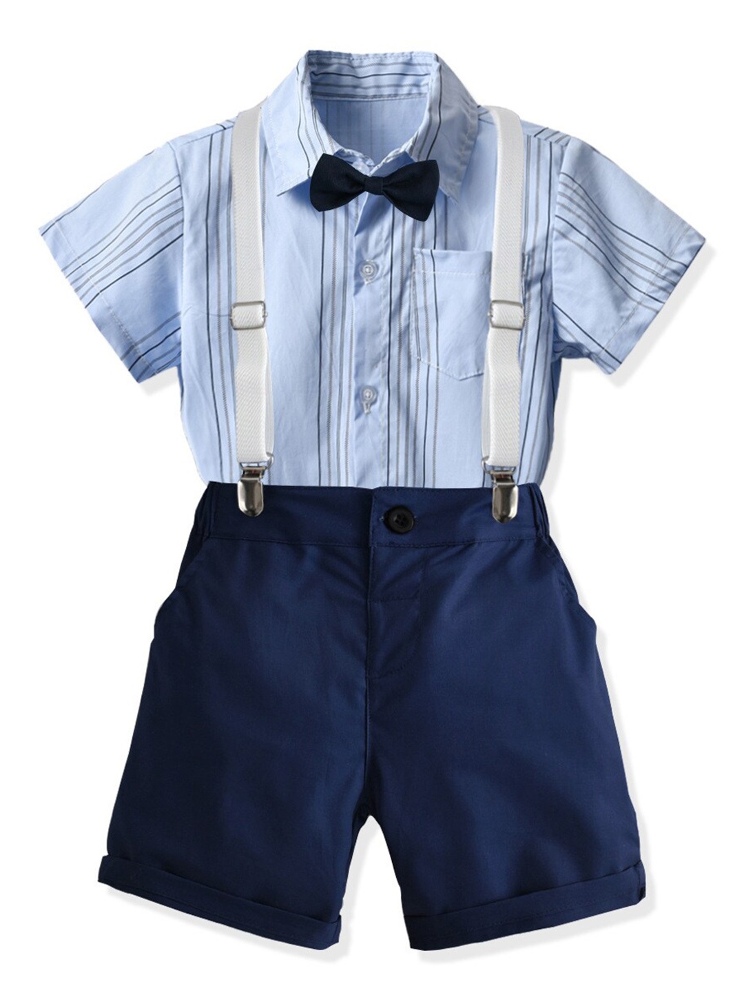 

StyleCast Boys Blue Striped Shirt Collar Shirt & Shorts With Suspenders